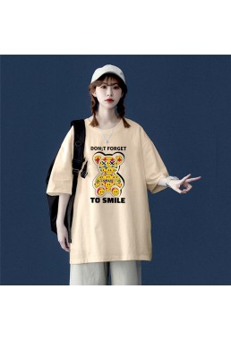 Smile Bear Beige Unisex Mens/Womens Short Sleeve T-shirts Fashion Printed Tops Cosplay Costume