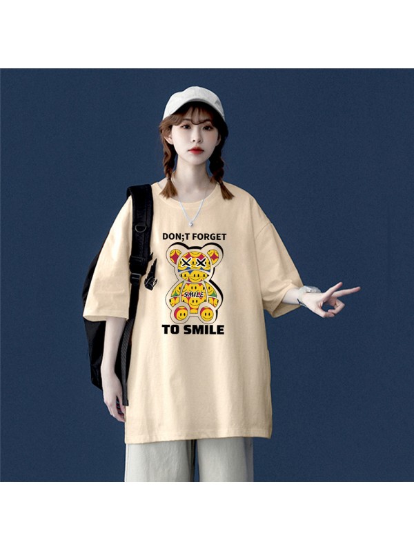 Smile Bear Beige Unisex Mens/Womens Short Sleeve T-shirts Fashion Printed Tops Cosplay Costume