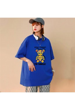 Smile Bear Blue Unisex Mens/Womens Short Sleeve T-shirts Fashion Printed Tops Cosplay Costume