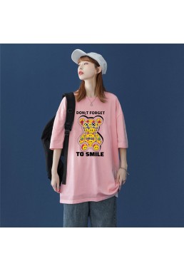 Smile Bear Pink Unisex Mens/Womens Short Sleeve T-shirts Fashion Printed Tops Cosplay Costume