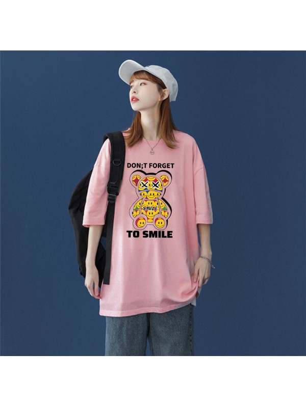 Smile Bear Pink Unisex Mens/Womens Short Sleeve T-shirts Fashion Printed Tops Cosplay Costume