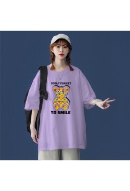 Smile Bear Purple Unisex Mens/Womens Short Sleeve T-shirts Fashion Printed Tops Cosplay Costume