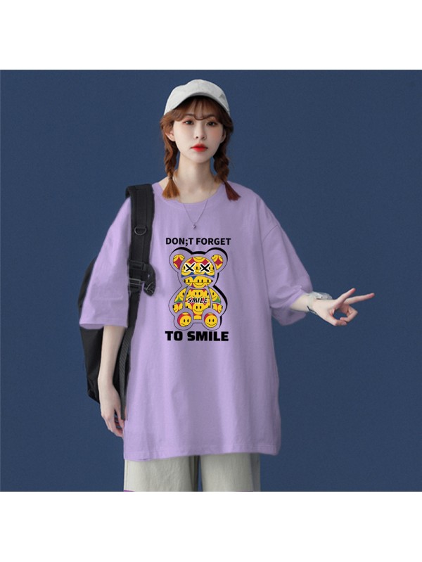 Smile Bear Purple Unisex Mens/Womens Short Sleeve T-shirts Fashion Printed Tops Cosplay Costume