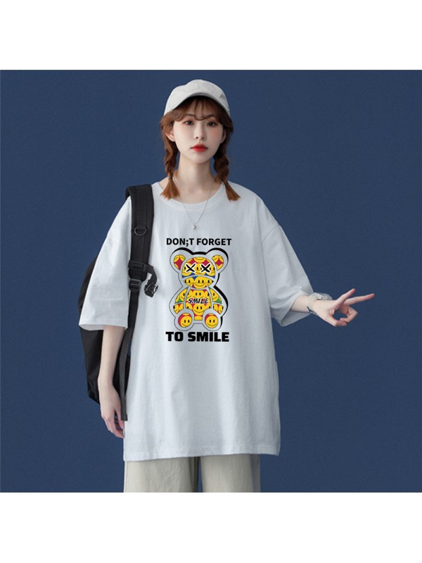 Smile Bear White Unisex Mens/Womens Short Sleeve T-shirts Fashion Printed Tops Cosplay Costume