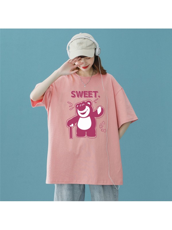 Sweet Bear Pink Unisex Mens/Womens Short Sleeve T-shirts Fashion Printed Tops Cosplay Costume