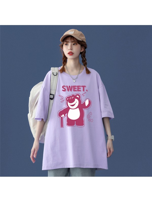 Sweet Bear Purple Unisex Mens/Womens Short Sleeve T-shirts Fashion Printed Tops Cosplay Costume