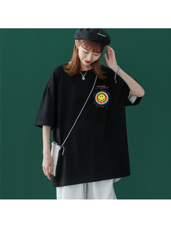 Sun Smiley Face Black Unisex Mens/Womens Short Sleeve T-shirts Fashion Printed Tops Cosplay Costume