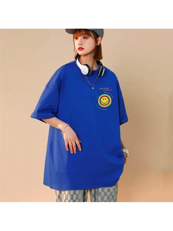 Sun Smiley Face Blue Unisex Mens/Womens Short Sleeve T-shirts Fashion Printed Tops Cosplay Costume