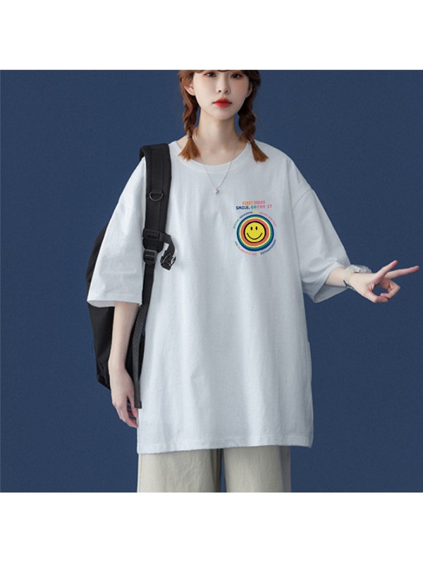 Sun Smiley Face White Unisex Mens/Womens Short Sleeve T-shirts Fashion Printed Tops Cosplay Costume