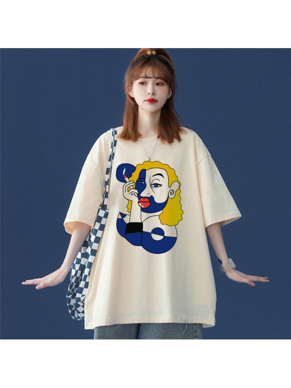 Smoking Women Beige Unisex Mens/Womens Short Sleeve T-shirts Fashion Printed Tops Cosplay Costume