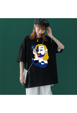 Smoking Women Black Unisex Mens/Womens Short Sleeve T-shirts Fashion Printed Tops Cosplay Costume