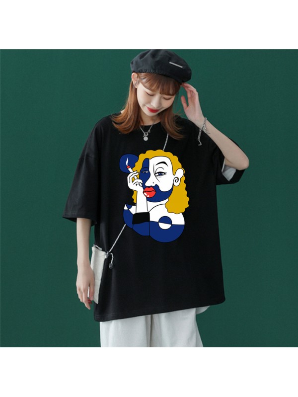 Smoking Women Black Unisex Mens/Womens Short Sleeve T-shirts Fashion Printed Tops Cosplay Costume