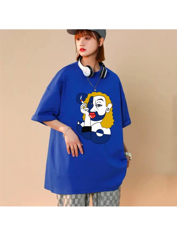 Smoking Women Blue Unisex Mens/Womens Short Sleeve T-shirts Fashion Printed Tops Cosplay Costume