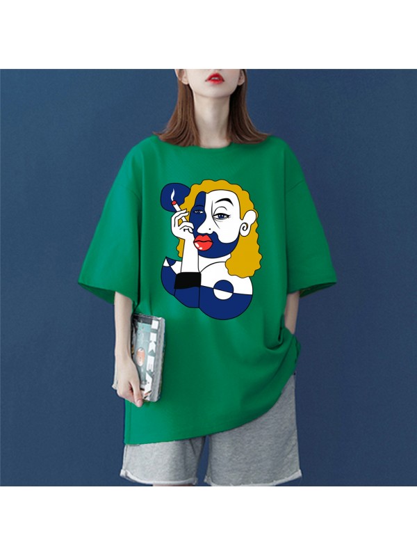 Smoking Women Green Unisex Mens/Womens Short Sleeve T-shirts Fashion Printed Tops Cosplay Costume