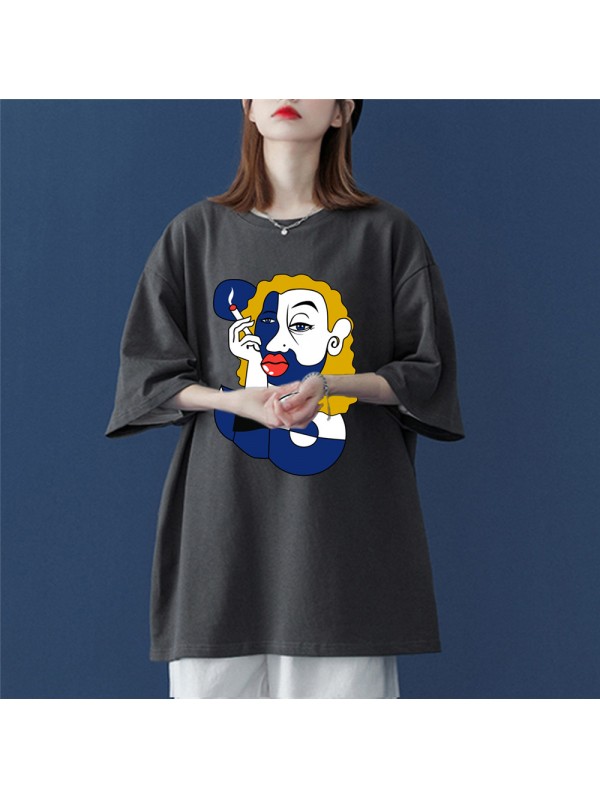 Smoking Women Grey Unisex Mens/Womens Short Sleeve T-shirts Fashion Printed Tops Cosplay Costume