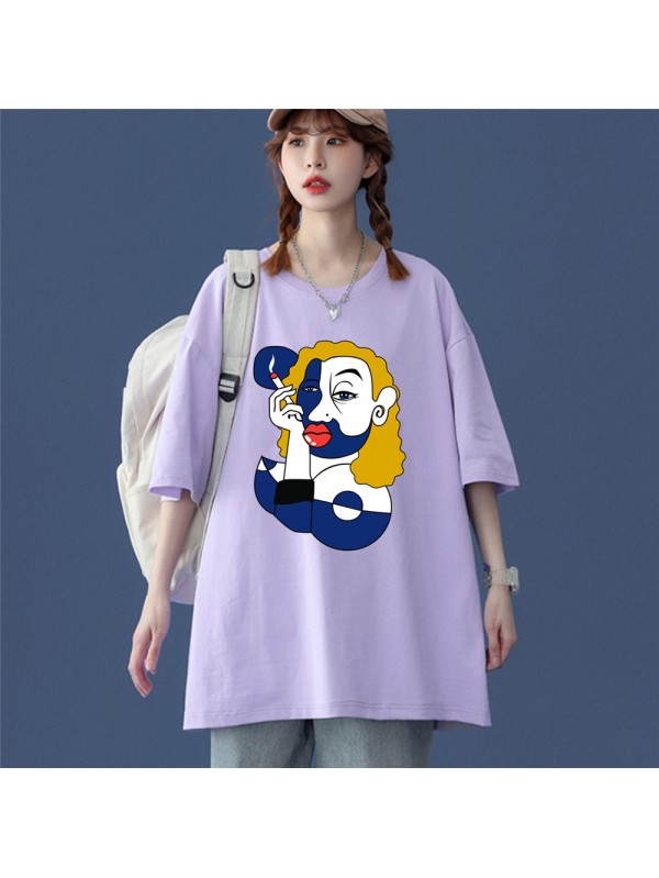 Smoking Women Purple Unisex Mens/Womens Short Sleeve T-shirts Fashion Printed Tops Cosplay Costume