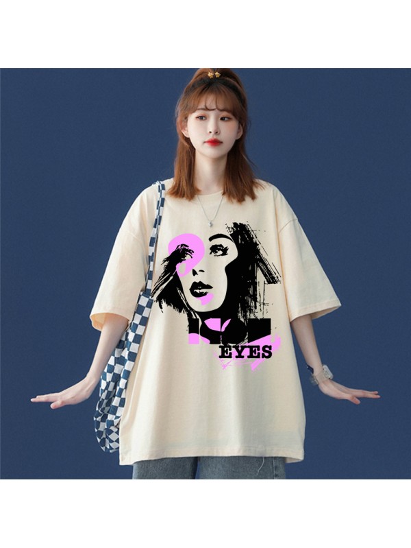 Fashion Girl Beige Unisex Mens/Womens Short Sleeve T-shirts Fashion Printed Tops Cosplay Costume
