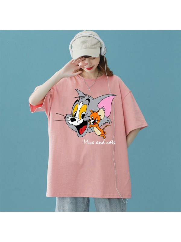 Tom and Jerry 2 Unisex Mens/Womens Short Sleeve T-shirts Fashion Printed Tops Cosplay Costume