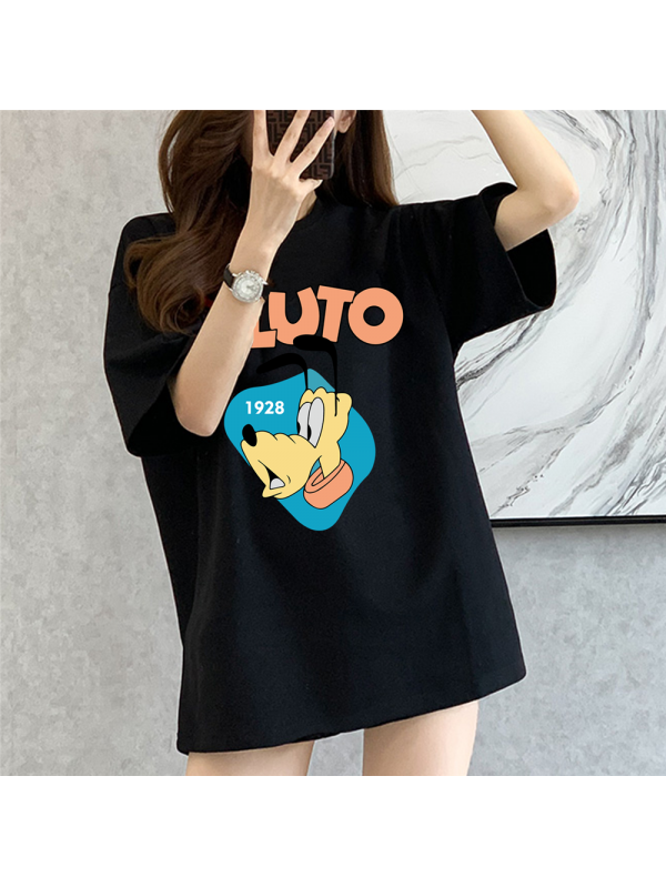 Pluto black Unisex Mens/Womens Short Sleeve T-shirts Fashion Printed Tops Cosplay Costume