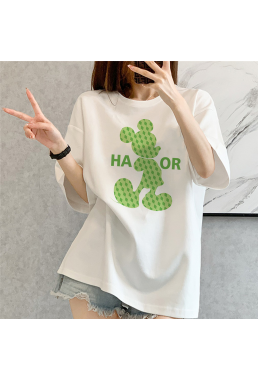 Green Mickey white Unisex Mens/Womens Short Sleeve T-shirts Fashion Printed Tops Cosplay Costume