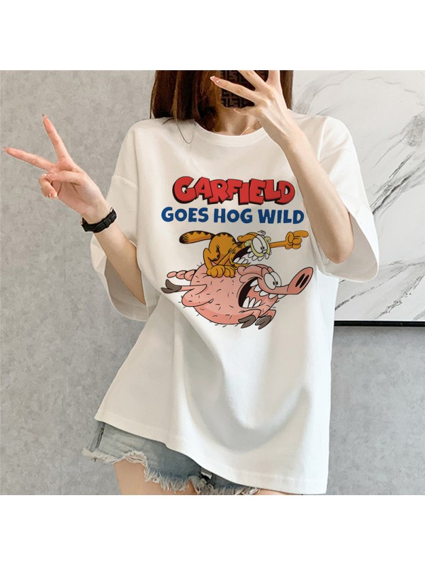 Garfield white Unisex Mens/Womens Short Sleeve T-shirts Fashion Printed Tops Cosplay Costume