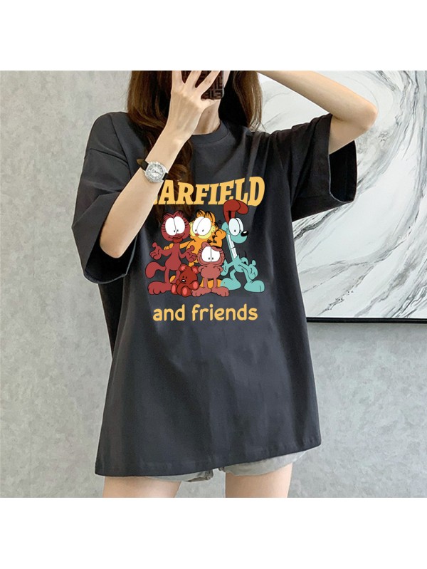 Garfield grey Unisex Mens/Womens Short Sleeve T-shirts Fashion Printed Tops Cosplay Costume