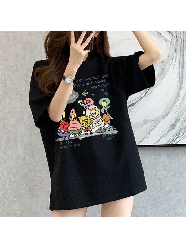 SpongeBob SquarePants black 2 Unisex Mens/Womens Short Sleeve T-shirts Fashion Printed Tops Cosplay Costume