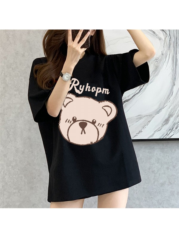 Ryhapm Bear black Unisex Mens/Womens Short Sleeve T-shirts Fashion Printed Tops Cosplay Costume