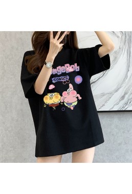 Spongebob black Unisex Mens/Womens Short Sleeve T-shirts Fashion Printed Tops Cosplay Costume