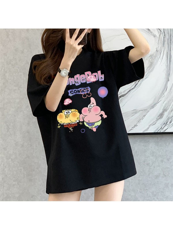 Spongebob black Unisex Mens/Womens Short Sleeve T-shirts Fashion Printed Tops Cosplay Costume