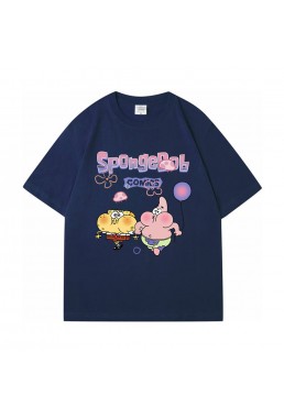 Spongebob blue Unisex Mens/Womens Short Sleeve T-shirts Fashion Printed Tops Cosplay Costume