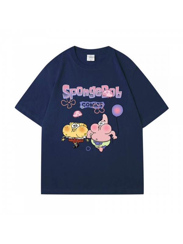 Spongebob blue Unisex Mens/Womens Short Sleeve T-shirts Fashion Printed Tops Cosplay Costume