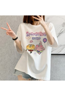 Spongebob white Unisex Mens/Womens Short Sleeve T-shirts Fashion Printed Tops Cosplay Costume