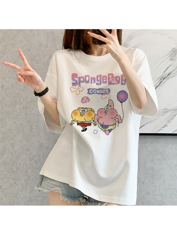 Spongebob white Unisex Mens/Womens Short Sleeve T-shirts Fashion Printed Tops Cosplay Costume