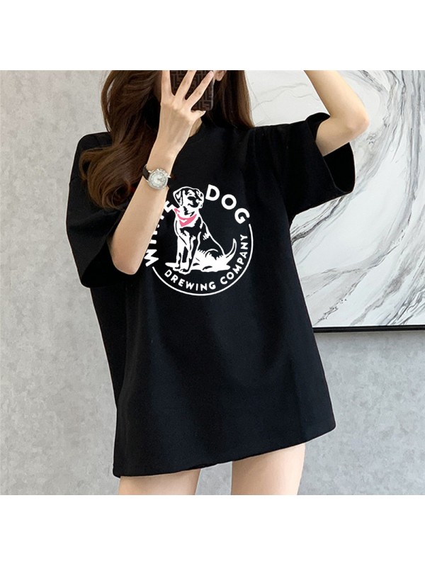 White Dog black Unisex Mens/Womens Short Sleeve T-shirts Fashion Printed Tops Cosplay Costume