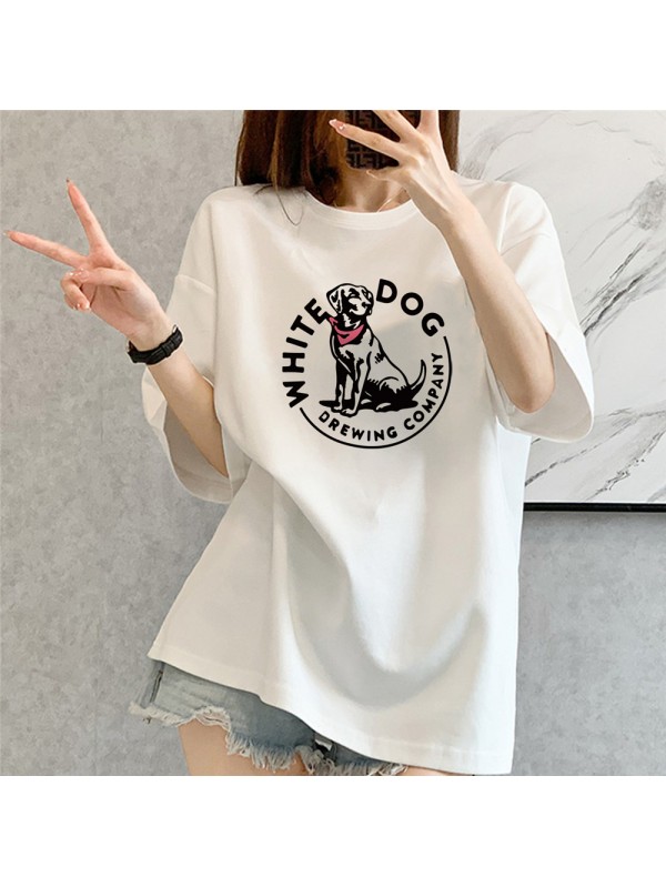 White Dog white Unisex Mens/Womens Short Sleeve T-shirts Fashion Printed Tops Cosplay Costume