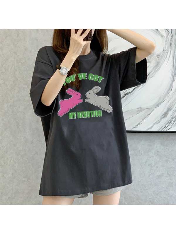 Two Rabbits grey Unisex Mens/Womens Short Sleeve T-shirts Fashion Printed Tops Cosplay Costume