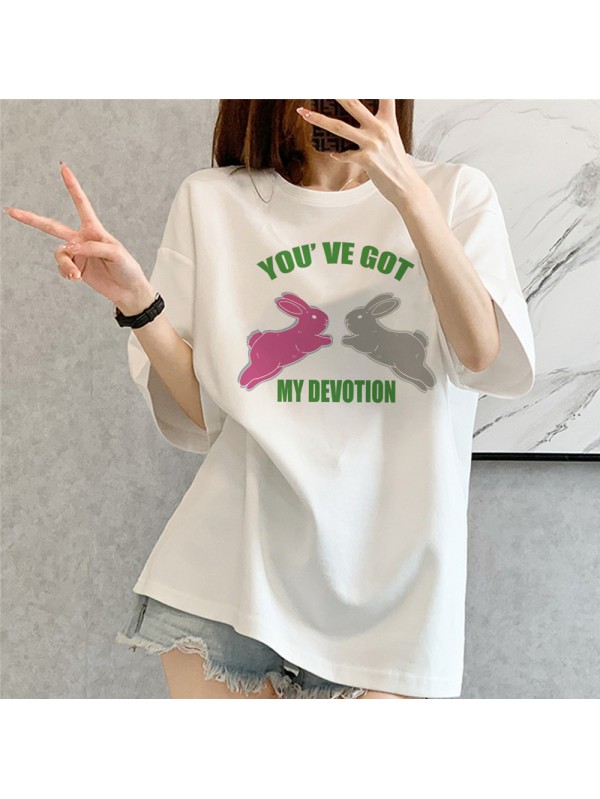 Two Rabbits white Unisex Mens/Womens Short Sleeve T-shirts Fashion Printed Tops Cosplay Costume