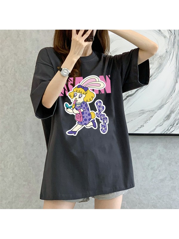 Pink Girl Rabbit grey Unisex Mens/Womens Short Sleeve T-shirts Fashion Printed Tops Cosplay Costume