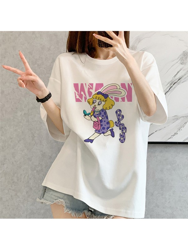 Pink Girl Rabbit white Unisex Mens/Womens Short Sleeve T-shirts Fashion Printed Tops Cosplay Costume