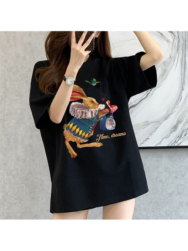 Time Dream Rabbit black Unisex Mens/Womens Short Sleeve T-shirts Fashion Printed Tops Cosplay Costume