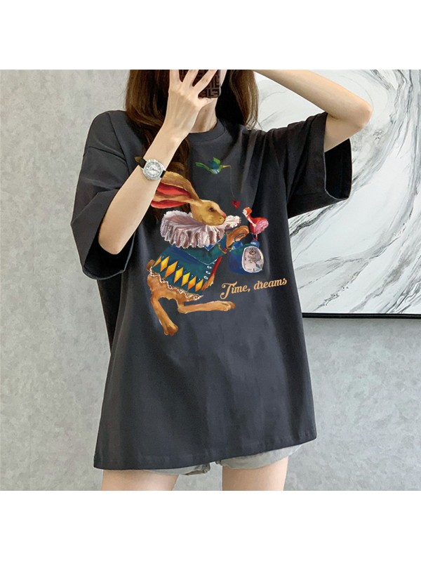 Time Dream Rabbit grey Unisex Mens/Womens Short Sleeve T-shirts Fashion Printed Tops Cosplay Costume