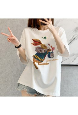 Time Dream Rabbit white Unisex Mens/Womens Short Sleeve T-shirts Fashion Printed Tops Cosplay Costume