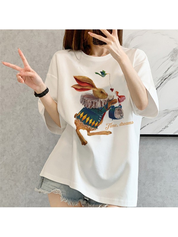 Time Dream Rabbit white Unisex Mens/Womens Short Sleeve T-shirts Fashion Printed Tops Cosplay Costume