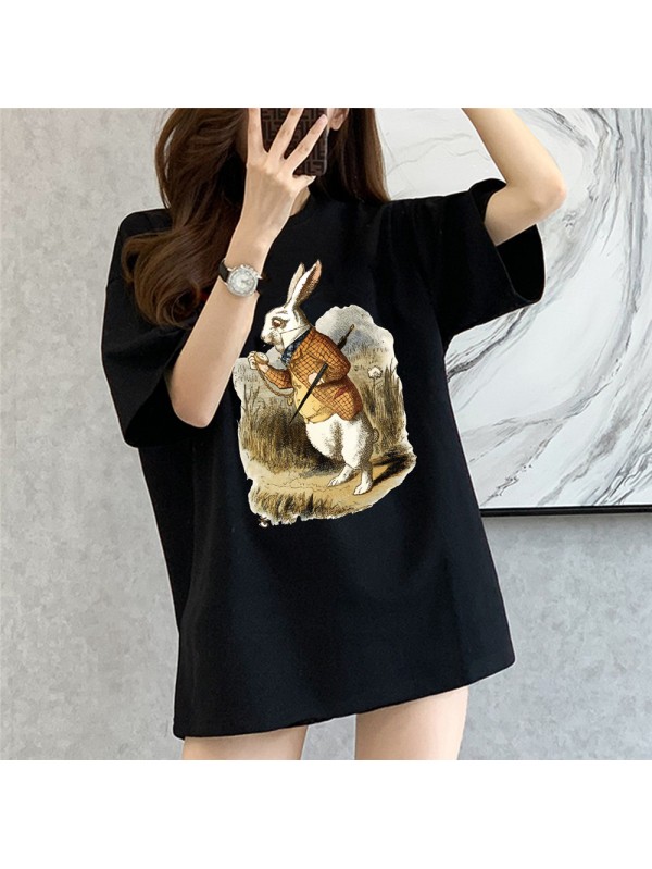 Sleepwalking rabbit black Unisex Mens/Womens Short Sleeve T-shirts Fashion Printed Tops Cosplay Costume