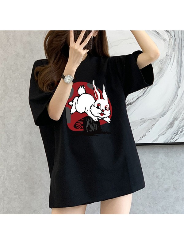 Mushroom Rabbit black Unisex Mens/Womens Short Sleeve T-shirts Fashion Printed Tops Cosplay Costume