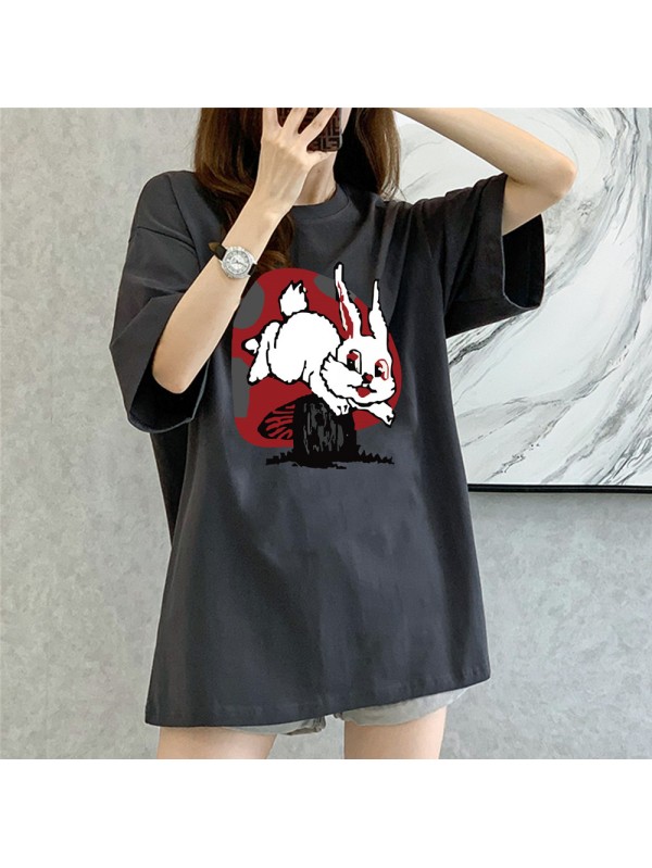 Mushroom Rabbit grey Unisex Mens/Womens Short Sleeve T-shirts Fashion Printed Tops Cosplay Costume