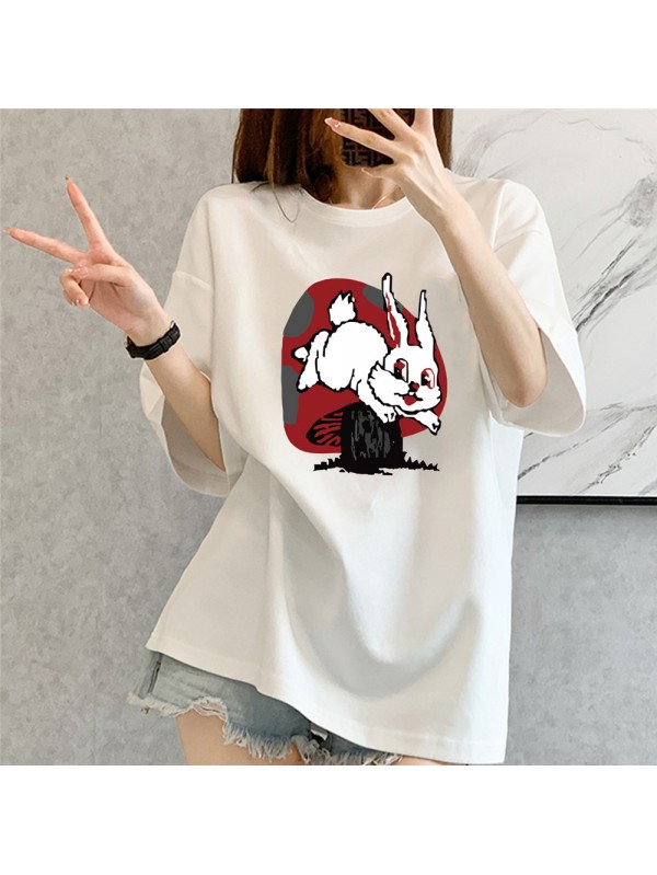 Mushroom Rabbit white Unisex Mens/Womens Short Sleeve T-shirts Fashion Printed Tops Cosplay Costume