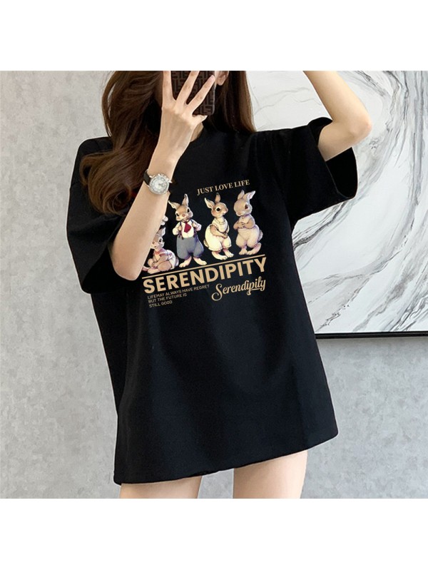 Serendipity Four Rabbit black Unisex Mens/Womens Short Sleeve T-shirts Fashion Printed Tops Cosplay Costume