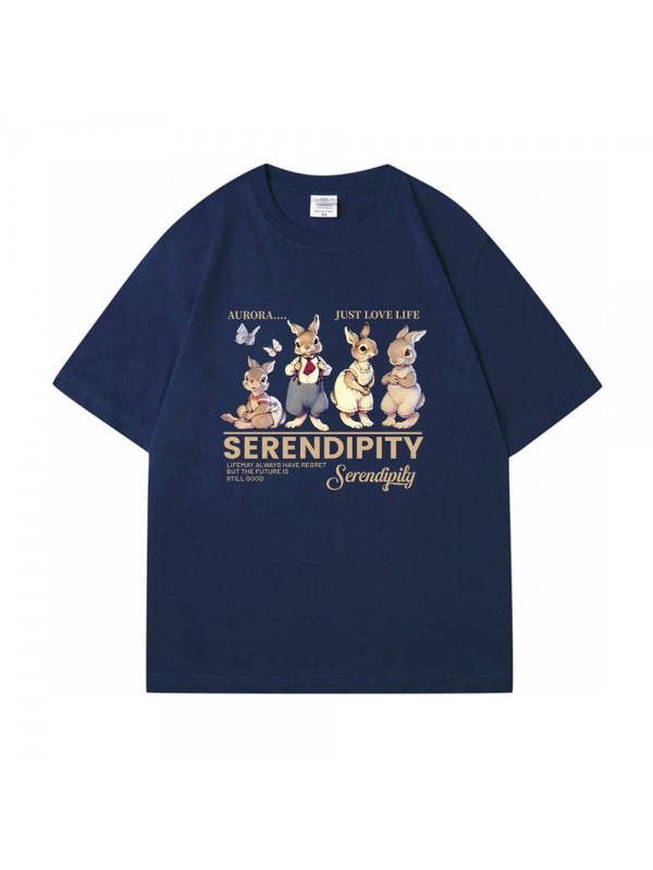 Serendipity Four Rabbit blue Unisex Mens/Womens Short Sleeve T-shirts Fashion Printed Tops Cosplay Costume